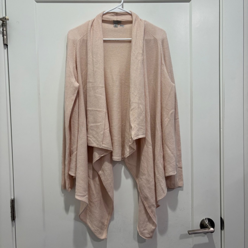 Halogen Cashmere Open Front Draped Waterfall Cardigan Sweater Blush Pink Medium